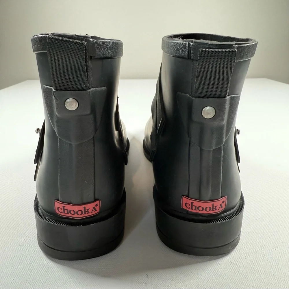 Chooka Midtown Black Strappy Ankle Waterproof Rain Boots Women's‎ Size 11